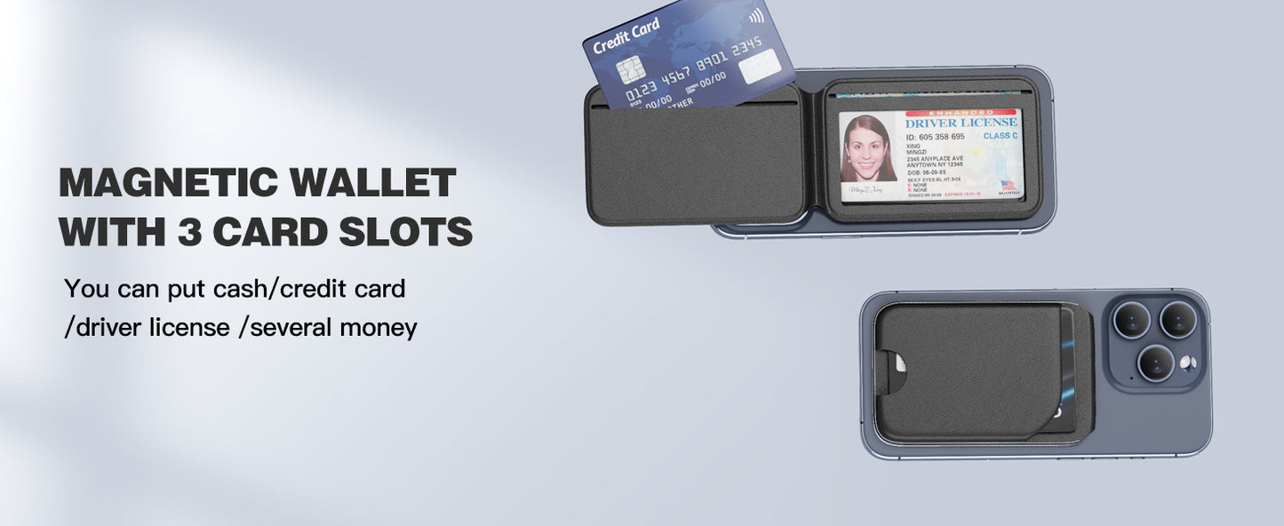 Mag-Safe Wallet Magnetic Wallet for Phone Lightweight Magnetic Phone Pouch Stand Adjustable Leather Mag-Safe Card Holder for iPhone 17/16/15/14/13/12 Series, Not for iPhone 13/12 Mini (Black)