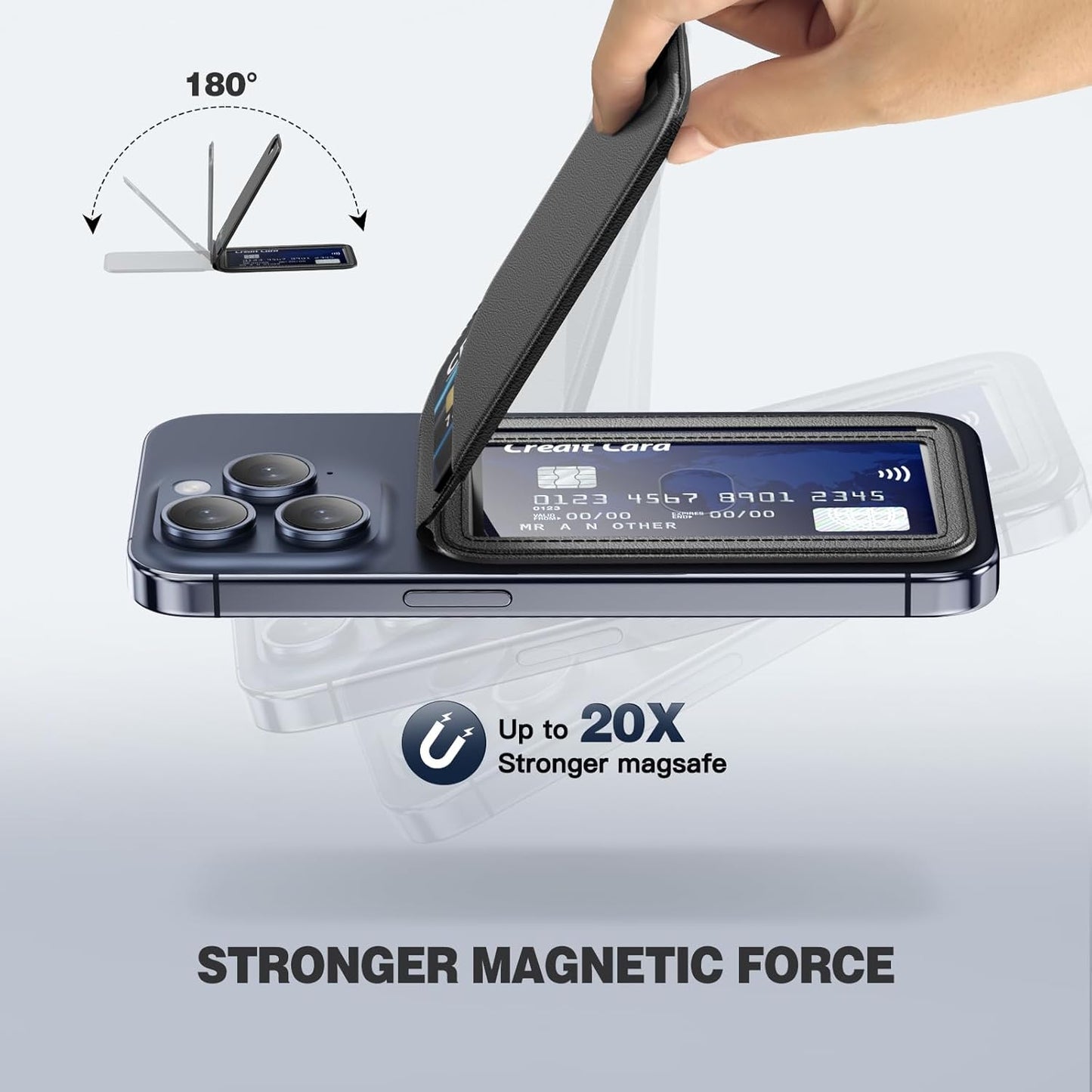 Mag-Safe Wallet Magnetic Wallet for Phone Lightweight Magnetic Phone Pouch Stand Adjustable Leather Mag-Safe Card Holder for iPhone 17/16/15/14/13/12 Series, Not for iPhone 13/12 Mini (Black)