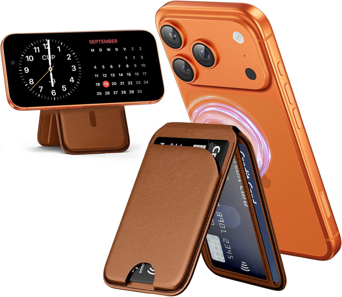 Mag-Safe Wallet Magnetic Wallet for Phone Lightweight Magnetic Phone Pouch Stand Adjustable Leather Mag-Safe Card Holder for iPhone 17/16/15/14/13/12 Series, Not for iPhone 13/12 Mini (Black)