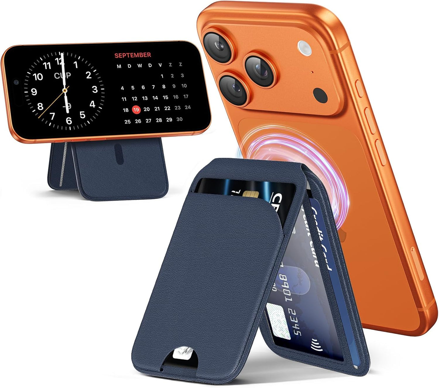 Mag-Safe Wallet Magnetic Wallet for Phone Lightweight Magnetic Phone Pouch Stand Adjustable Leather Mag-Safe Card Holder for iPhone 17/16/15/14/13/12 Series, Not for iPhone 13/12 Mini (Black)