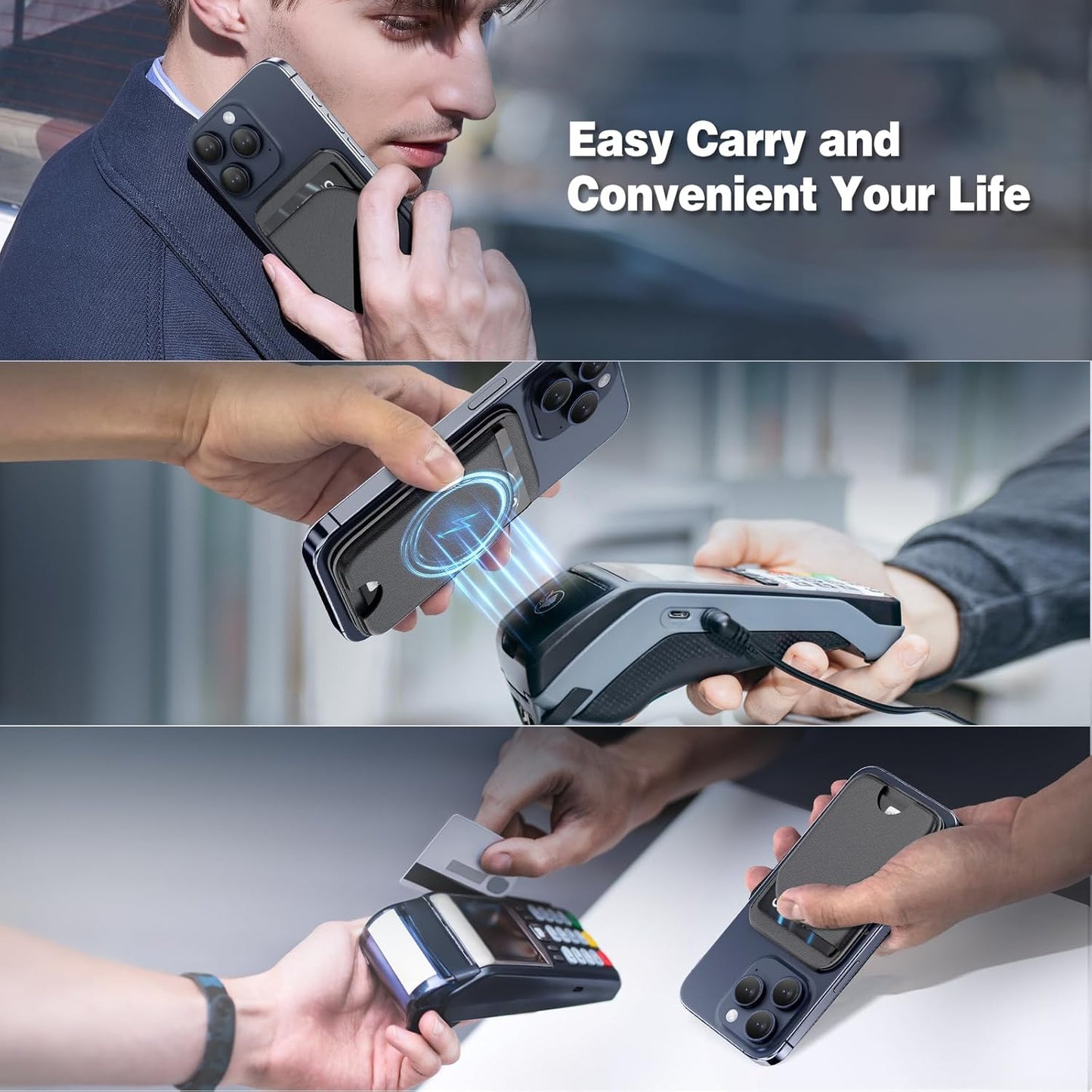 Mag-Safe Wallet Magnetic Wallet for Phone Lightweight Magnetic Phone Pouch Stand Adjustable Leather Mag-Safe Card Holder for iPhone 17/16/15/14/13/12 Series, Not for iPhone 13/12 Mini (Black)