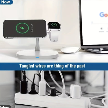 3 in 1 Foldable Wireless Charger, Fast Wireless Charging Station Stand for Iphone 16/15/14/13/12/11/ Pro/Max/Mini/8/Plus/ X/XR/XS/X/SE, for Iwatch Ultra2/Ultra/9/8/7/6/ 5/4/3/2/1/SE, for Airpods 3/2/Pro2/Pr
