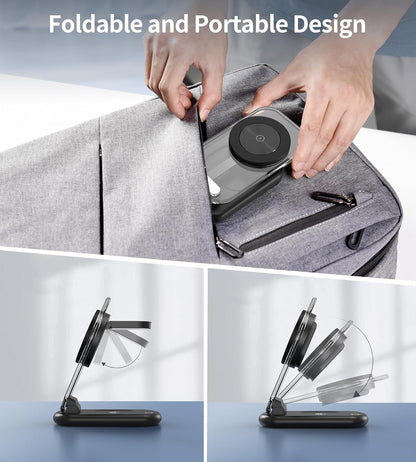 3 in 1 Magnetic Wireless Charging Station for Apple Devices, Fast Foldable Travel Mag-Safe Charger Stand with Night Light for iPhone 17 16 15 14 13 12 Series, Apple Watch/AirPods Pro