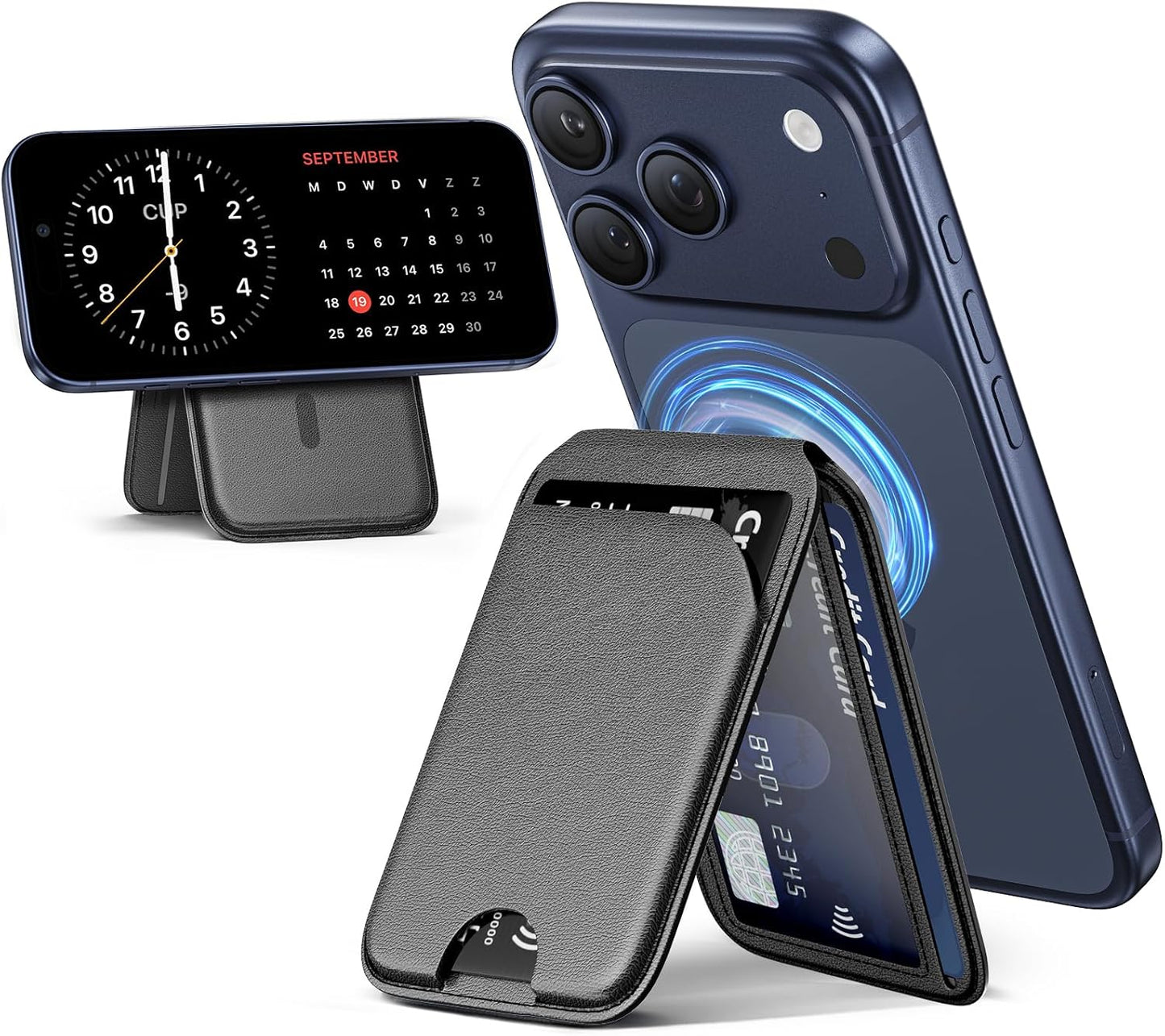 Mag-Safe Wallet Magnetic Wallet for Phone Lightweight Magnetic Phone Pouch Stand Adjustable Leather Mag-Safe Card Holder for iPhone 17/16/15/14/13/12 Series, Not for iPhone 13/12 Mini (Black)