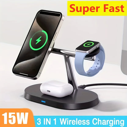 3 in 1 Foldable Wireless Charger, Fast Wireless Charging Station Stand for Iphone 16/15/14/13/12/11/ Pro/Max/Mini/8/Plus/ X/XR/XS/X/SE, for Iwatch Ultra2/Ultra/9/8/7/6/ 5/4/3/2/1/SE, for Airpods 3/2/Pro2/Pr
