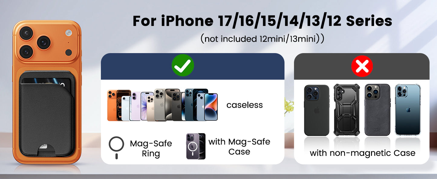 Mag-Safe Wallet Magnetic Wallet for Phone Lightweight Magnetic Phone Pouch Stand Adjustable Leather Mag-Safe Card Holder for iPhone 17/16/15/14/13/12 Series, Not for iPhone 13/12 Mini (Black)